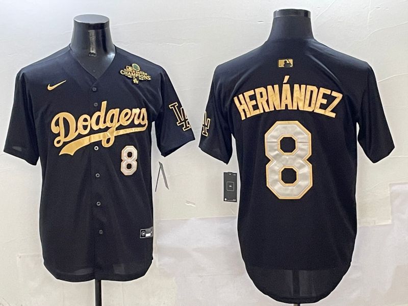 Men Los Angeles Dodgers 8 Hernandez Black Gold Game Nike 2025 MLB Jersey style 8